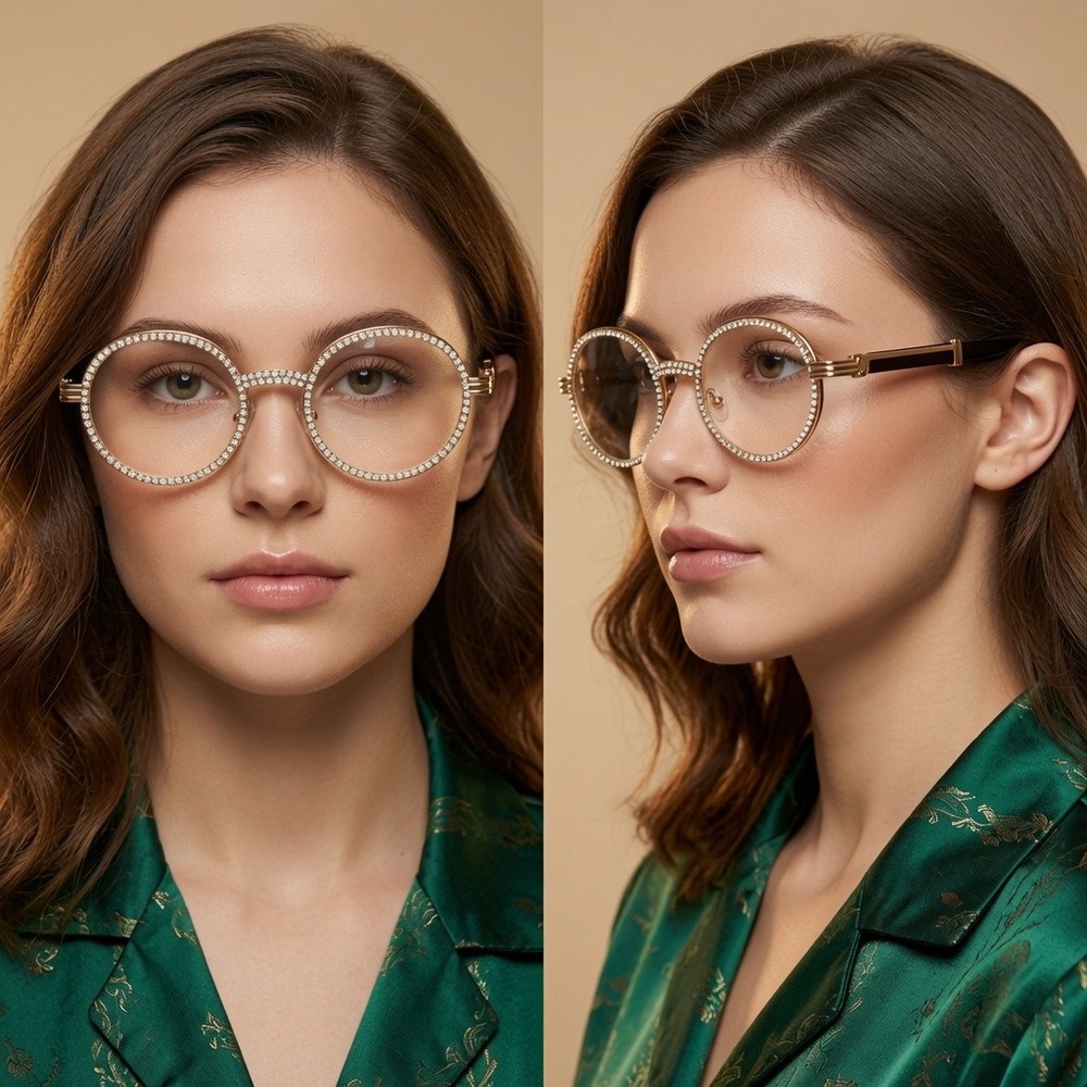Eye Glasses Women Gold Clear Lens Fashion Eyewear Party Music Festival Ice Shape